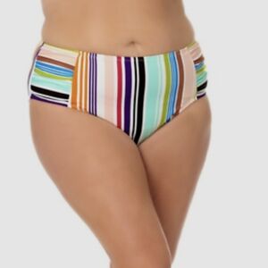 Terra & Sky Mid Rise Tummy Control Striped Multicolor Bikini Bottom NWT 0X